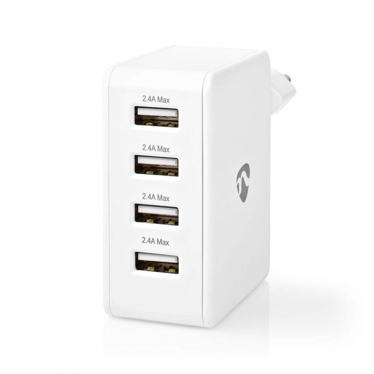 Nedis Wall Charger | 2x 1.0 A / 2x 2.4 A | Number of outputs: 4 | Port type: 4x USB-A | No Cable Included | 24 W | Single Voltage Output