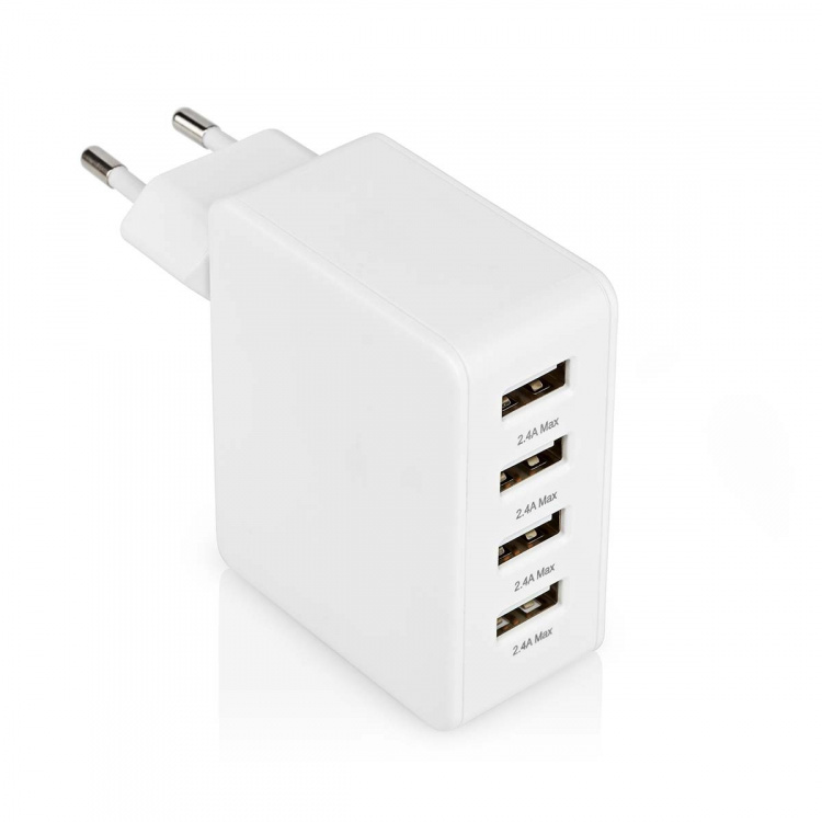 Nedis Wall Charger | 2x 1.0 A / 2x 2.4 A | Number of outputs: 4 | Port type: 4x USB-A | No Cable Included | 24 W | Single Voltage Output