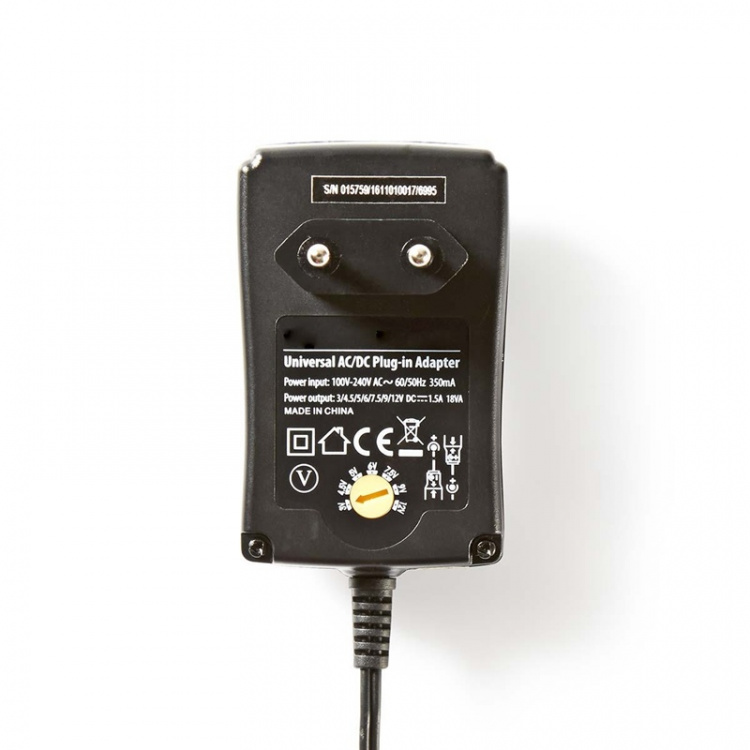 Nedis Universal AC Power Adapter | 18 W | 3 - 12 V DC | 1.80 m | 1.5 / 2.1 A | 6 plug(s) | Black