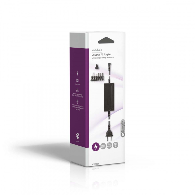 Nedis Universal AC Power Adapter | 36 W | 5 - 15 V DC | 3.60 m | 2.4 - 3.0 A | 6 plug(s) | Black