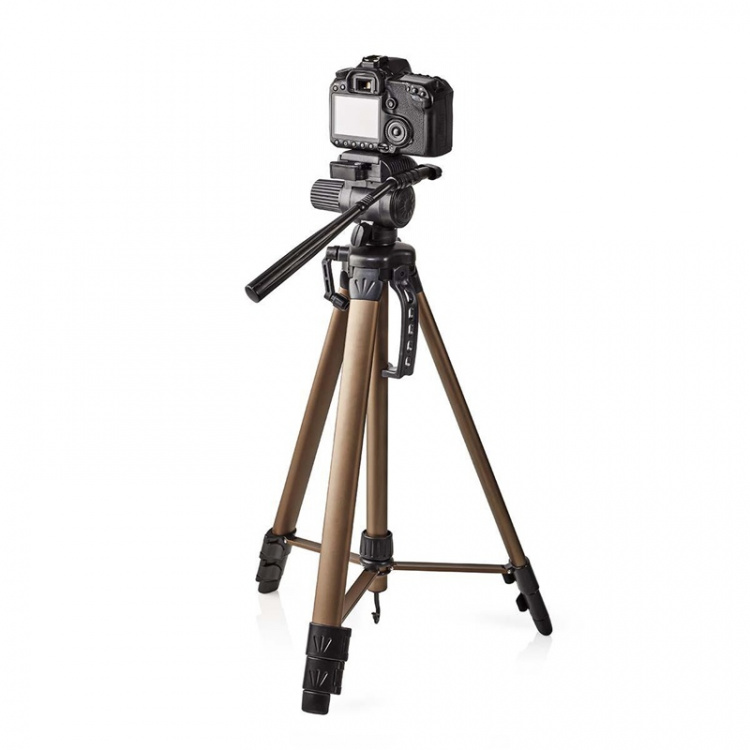 Nedis Tripod | Maximum load capacity: 4.0 kg | Minimum working height: 64.0 cm | Maximum working height: 161.0 cm | 2 Segments | Pan & Tilt | Travel bag included | ABS / Aluminium | Black / Bronze
