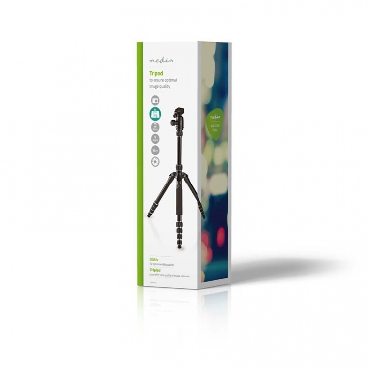 Nedis Tripod | Maximum load capacity: 3.0 kg | Minimum working height: 17.5 cm | Maximum working height: 145.0 cm | 3 Segments | Ball Head | Travel bag included | Reversible center column | ABS / Aluminium | Black Nedis Tripod | Maximum load capacity: 3.0 kg | Minimum working height: 17.5 cm | Maximum working height: 145.0 cm | 3 Segments | Ball Head | Travel bag included | Reversible center column | ABS / Aluminium | Black