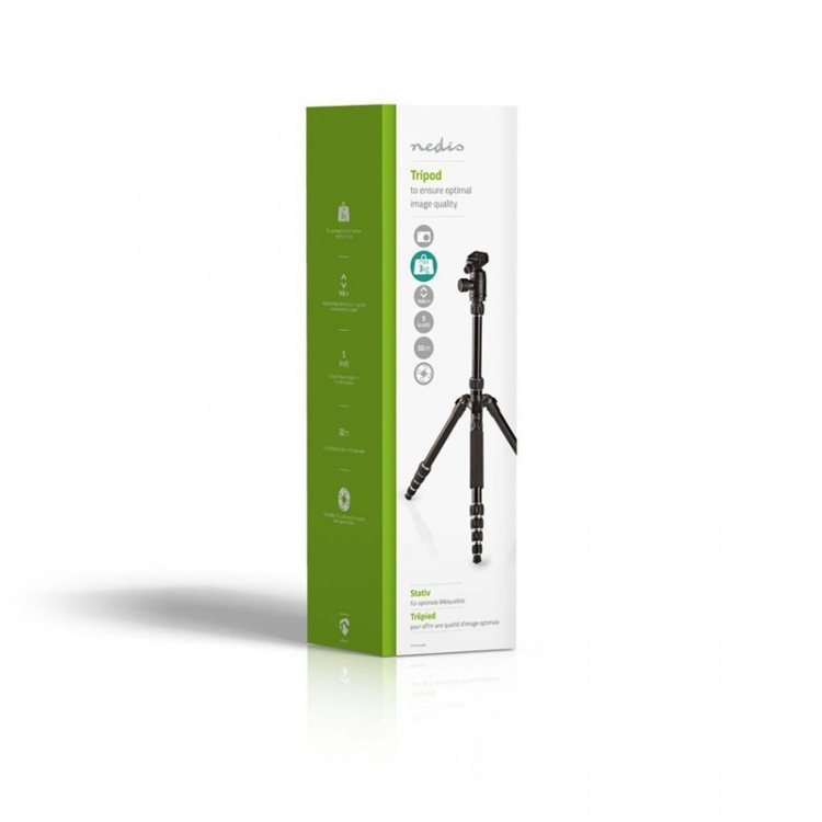 Nedis Tripod | Maximum load capacity: 3.0 kg | Minimum working height: 17.5 cm | Maximum working height: 145.0 cm | 3 Segments | Ball Head | Travel bag included | Reversible center column | ABS / Aluminium | Black Nedis Tripod | Maximum load capacity: 3.0 kg | Minimum working height: 17.5 cm | Maximum working height: 145.0 cm | 3 Segments | Ball Head | Travel bag included | Reversible center column | ABS / Aluminium | Black