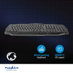 Nedis Wired Gaming Keyboard | USB 2.0 | Membrane Keys | LED | US International | US Layout | USB Powered | Power cable length: 1.50 m | Gaming