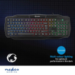 Nedis Wired Gaming Keyboard | USB 2.0 | Membrane Keys | LED | US International | US Layout | USB Powered | Power cable length: 1.50 m | Gaming