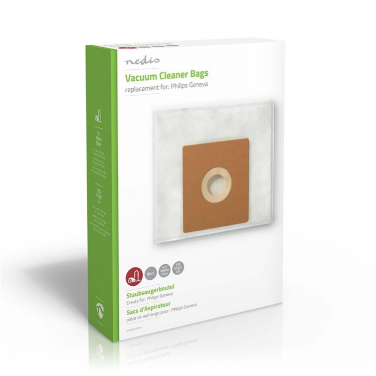 Nedis Vacuum Cleaner Bag | 4 pcs | Synthetic | Most sold for: Philips | White