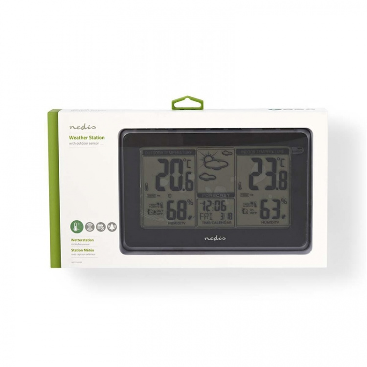 Nedis Weather Station | Indoor & Outdoor | Including wireless weather sensor | Weather forecast | Time display | LCD | Alarm clock function