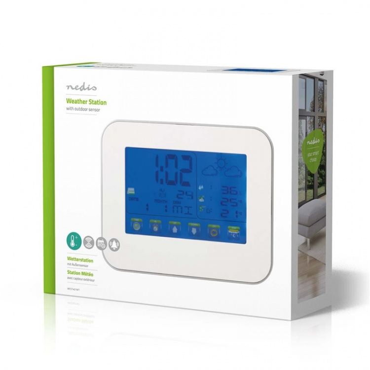 Nedis Weather Station | Indoor & Outdoor | Including wireless weather sensor | Weather forecast | Time display | Colour LCD Display | Alarm clock function