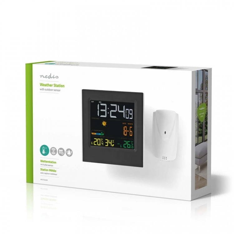Nedis Weather Station | Indoor & Outdoor | Including wireless weather sensor | Weather forecast | Time display | LED | Alarm clock function Nedis Weather Station | Indoor & Outdoor | Including wireless weather sensor | Weather forecast | Time display | LED | Alarm clock function