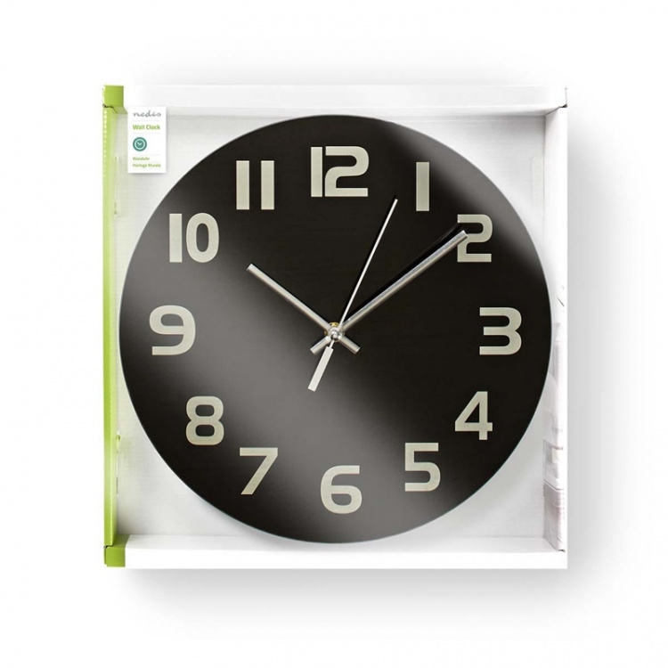 Nedis Wall Clock | Diameter: 300 mm | Glass | Black