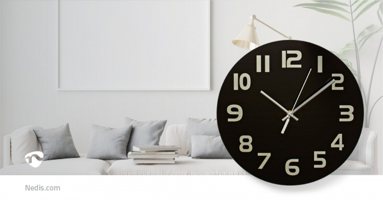 Nedis Wall Clock | Diameter: 300 mm | Glass | Black