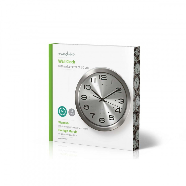 Nedis Wall Clock | Diameter: 300 mm | Stainless Steel | Silver
