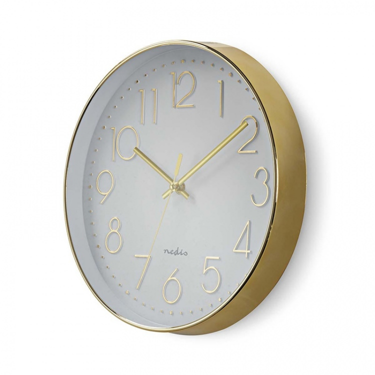 Nedis Wall Clock | Diameter: 300 mm | Plastic | Gold / White