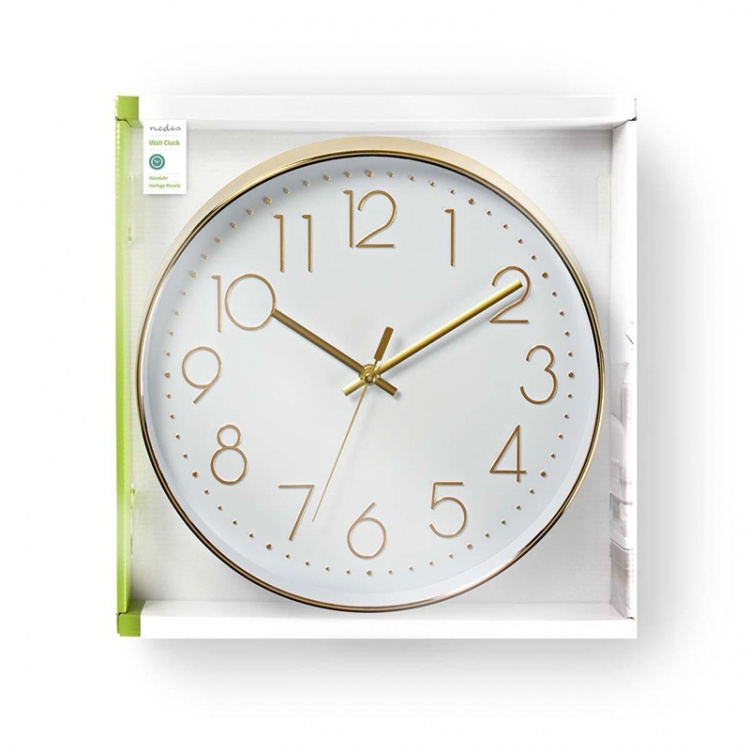 Nedis Wall Clock | Diameter: 300 mm | Plastic | Gold / White