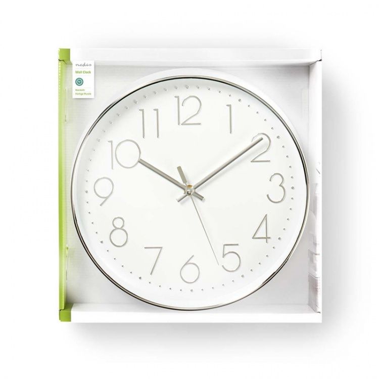 Nedis Wall Clock | Diameter: 300 mm | Plastic | Silver / White