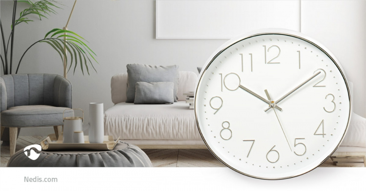 Nedis Wall Clock | Diameter: 300 mm | Plastic | Silver / White