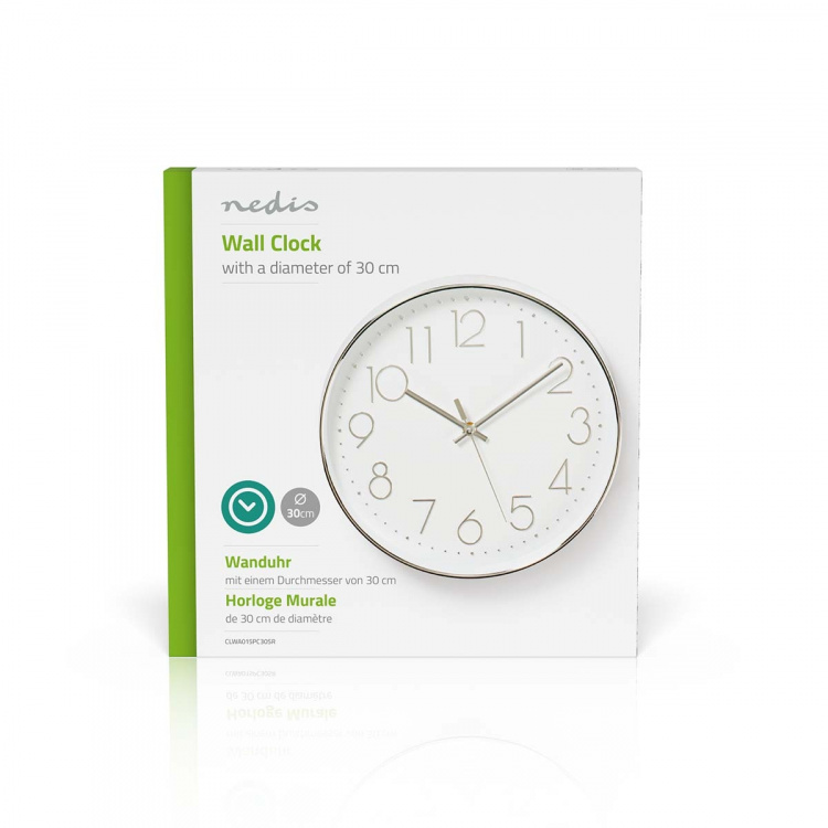 Nedis Wall Clock | Diameter: 300 mm | Plastic | Silver / White