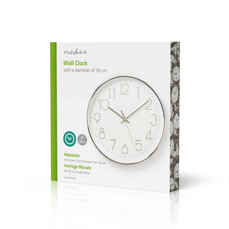 Nedis Wall Clock | Diameter: 300 mm | Plastic | Silver / White
