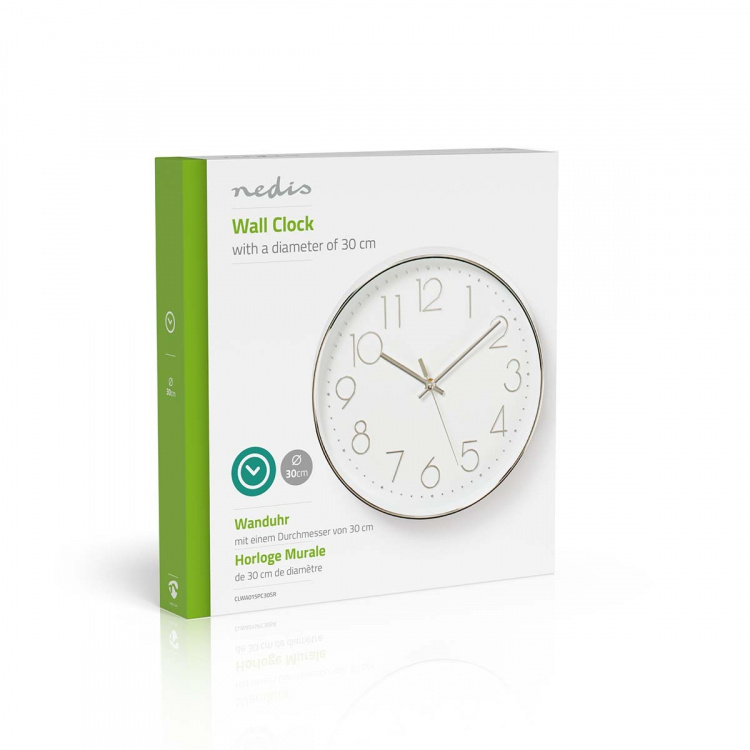 Nedis Wall Clock | Diameter: 300 mm | Plastic | Silver / White
