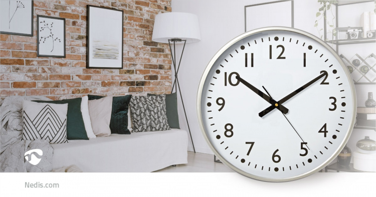 Nedis Wall Clock | Diameter: 380 mm | Plastic | Silver / White