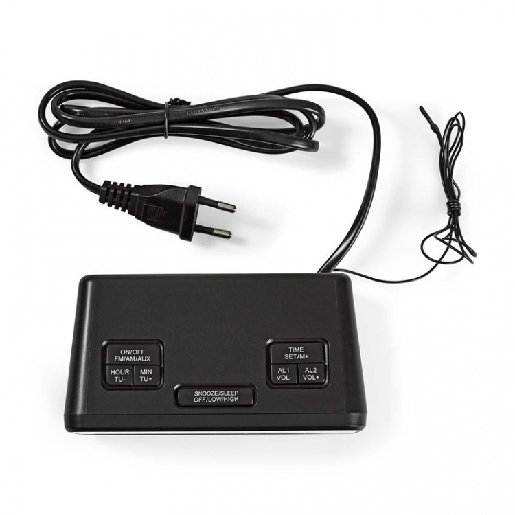 Nedis Digital Alarm Clock Radio | LED | 1x 3.5 mm Audio Input | Time projection | AM / FM | Snooze function | Sleep timer | Number of alarms: 2 | Black Nedis Digital Alarm Clock Radio | LED | 1x 3.5 mm Audio Input | Time projection | AM / FM | Snooze function | Sleep timer | Number of alarms: 2 | Black