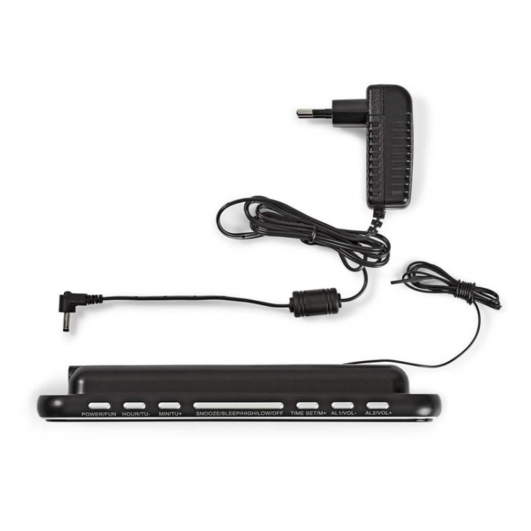 Nedis Digital Alarm Clock Radio | LED | 1x 3.5 mm Audio Input | Time projection | AM / FM | Snooze function | Sleep timer | Number of alarms: 2 | Black Nedis Digital Alarm Clock Radio | LED | 1x 3.5 mm Audio Input | Time projection | AM / FM | Snooze function | Sleep timer | Number of alarms: 2 | Black