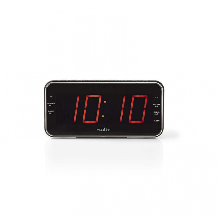 Nedis Digital Alarm Clock Radio | LED | 1x 3.5 mm Audio Input | Time projection | AM / FM | Snooze function | Sleep timer | Number of alarms: 2 | Black Nedis Digital Alarm Clock Radio | LED | 1x 3.5 mm Audio Input | Time projection | AM / FM | Snooze function | Sleep timer | Number of alarms: 2 | Black