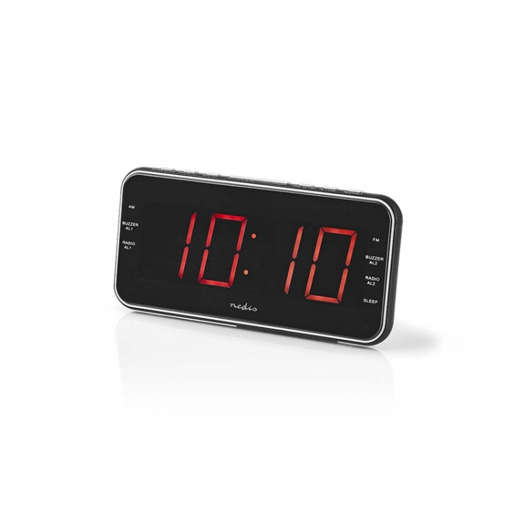Nedis Digital Alarm Clock Radio | LED | 1x 3.5 mm Audio Input | Time projection | AM / FM | Snooze function | Sleep timer | Number of alarms: 2 | Black Nedis Digital Alarm Clock Radio | LED | 1x 3.5 mm Audio Input | Time projection | AM / FM | Snooze function | Sleep timer | Number of alarms: 2 | Black