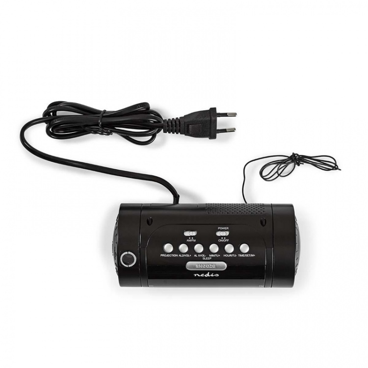 Nedis Digital Alarm Clock Radio | LED | Time projection | AM / FM | Snooze function | Sleep timer | Number of alarms: 2 | Black Nedis Digital Alarm Clock Radio | LED | Time projection | AM / FM | Snooze function | Sleep timer | Number of alarms: 2 | Black