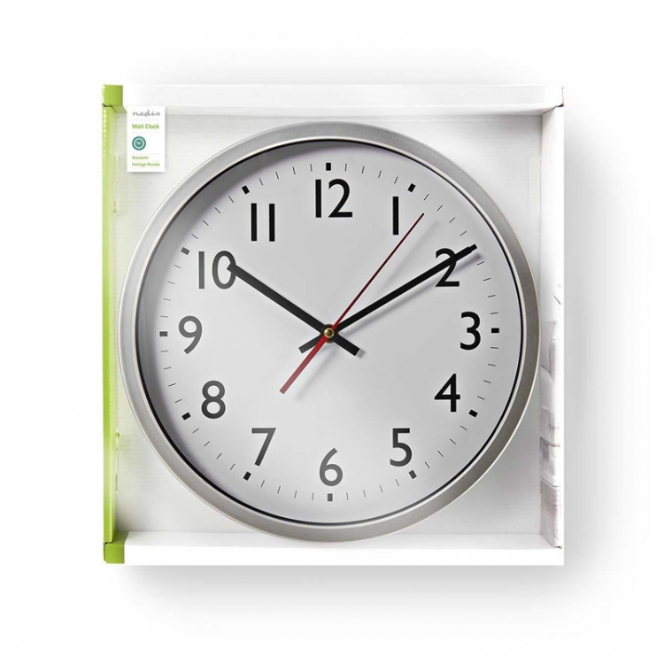 Nedis Wall Clock | Diameter: 300 mm | Plastic | Silver / White Nedis Wall Clock | Diameter: 300 mm | Plastic | Silver / White