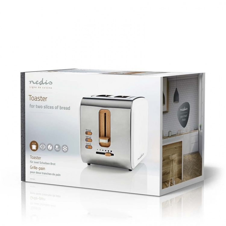 Nedis Toaster | Soft Touch Series | 2 Slots | Browning levels: 6 | Defrost feature | White