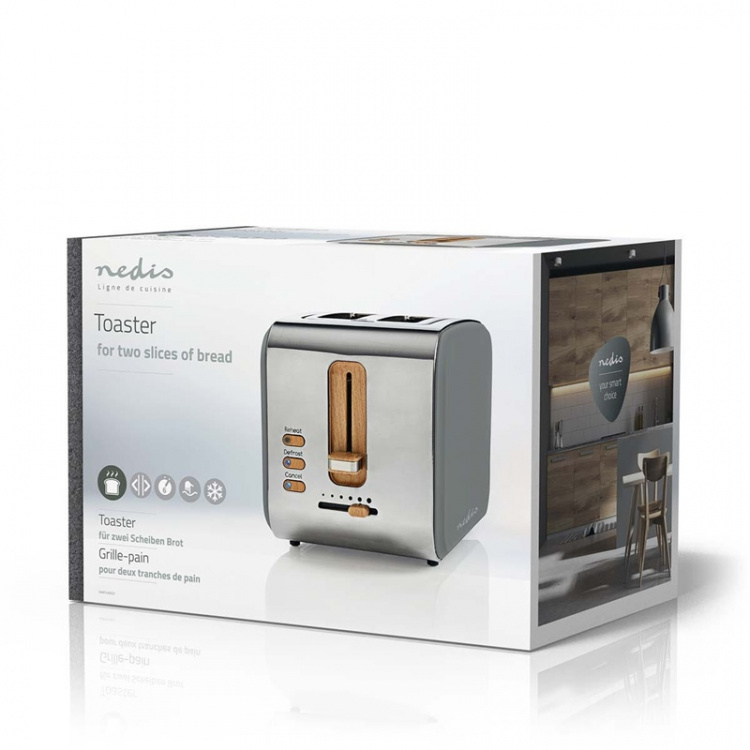 Nedis Toaster | Soft Touch Series | 2 Slots | Browning levels: 6 | Defrost feature | Grey