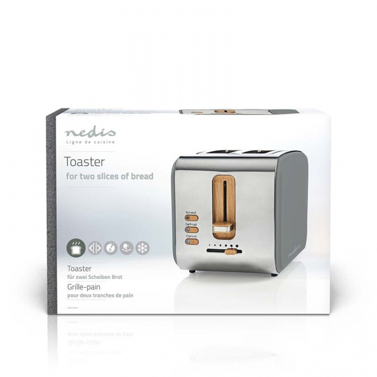 Nedis Toaster | Soft Touch Series | 2 Slots | Browning levels: 6 | Defrost feature | Grey