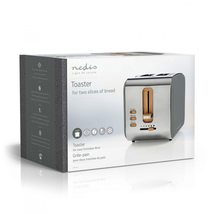 Nedis Toaster | Soft Touch Series | 2 Slots | Browning levels: 6 | Defrost feature | Grey