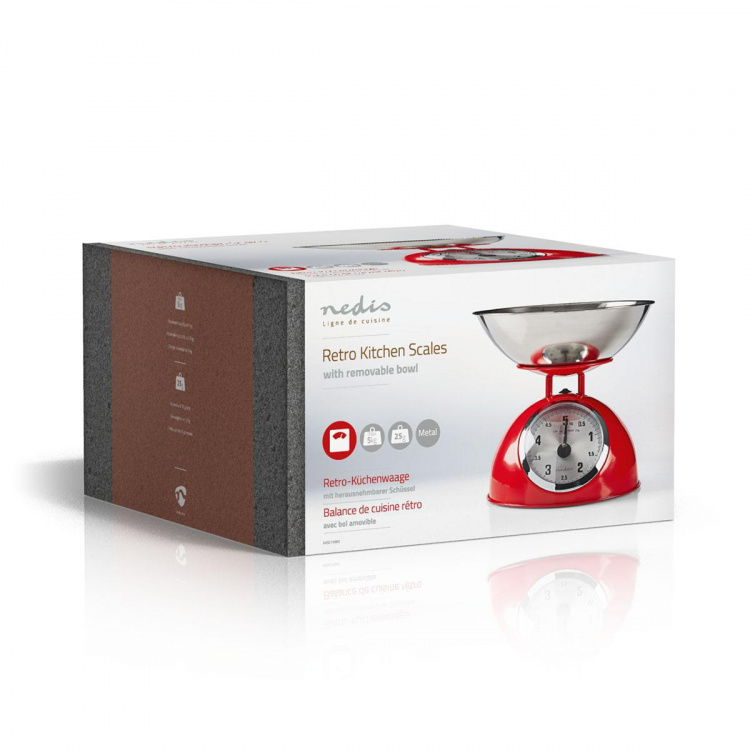 Nedis Kitchen Scales | Analog | Stainless Steel | Removable Bowl | Red