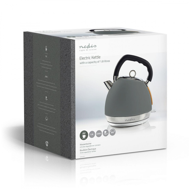Nedis Electric Kettle | 1.8 l | Soft-Touch | Grey | Rotatable 360 degrees | Concealed heating element | Strix® controller | Boil-dry protection Nedis Electric Kettle | 1.8 l | Soft-Touch | Grey | Rotatable 360 degrees | Concealed heating element | Strix® controller | Boil-dry protection
