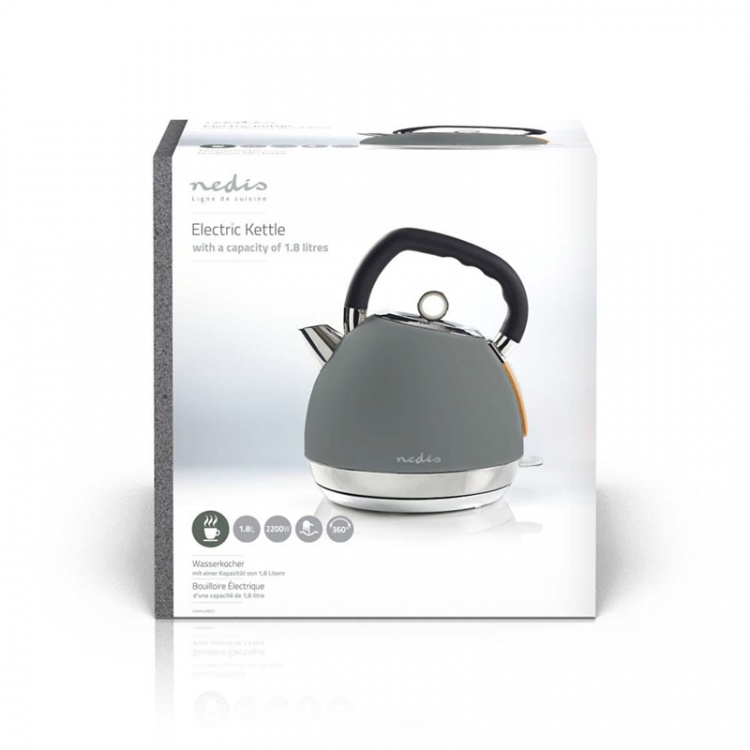 Nedis Electric Kettle | 1.8 l | Soft-Touch | Grey | Rotatable 360 degrees | Concealed heating element | Strix® controller | Boil-dry protection Nedis Electric Kettle | 1.8 l | Soft-Touch | Grey | Rotatable 360 degrees | Concealed heating element | Strix® controller | Boil-dry protection