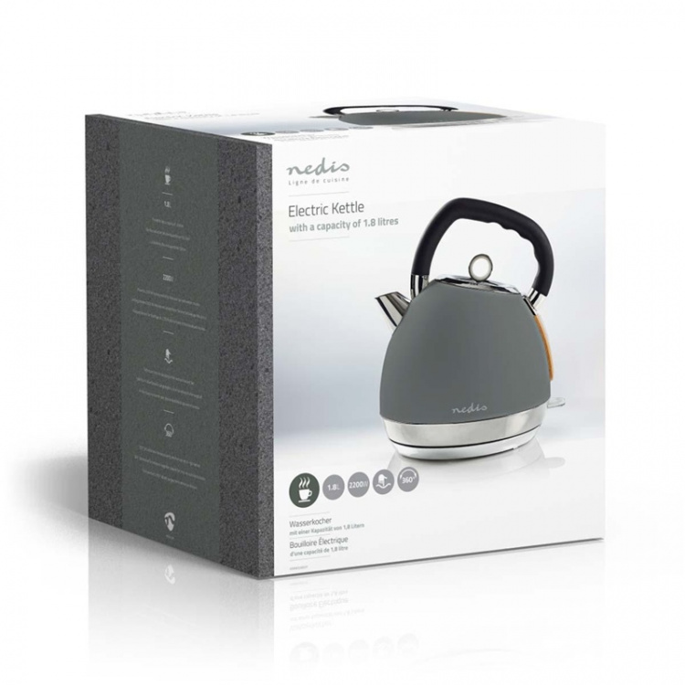 Nedis Electric Kettle | 1.8 l | Soft-Touch | Grey | Rotatable 360 degrees | Concealed heating element | Strix® controller | Boil-dry protection Nedis Electric Kettle | 1.8 l | Soft-Touch | Grey | Rotatable 360 degrees | Concealed heating element | Strix® controller | Boil-dry protection