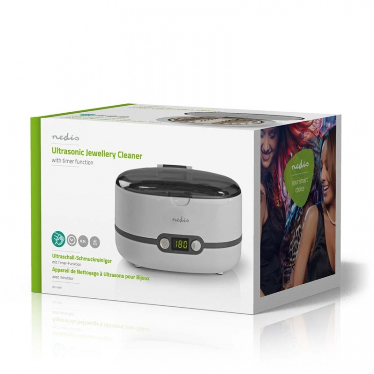 Nedis Ultrasonic Jewellery Cleaner | Mains Powered | 230 V AC 50 Hz | 0.6 l | White