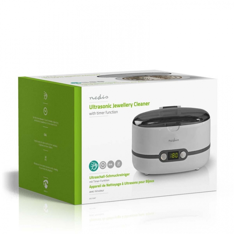 Nedis Ultrasonic Jewellery Cleaner | Mains Powered | 230 V AC 50 Hz | 0.6 l | White