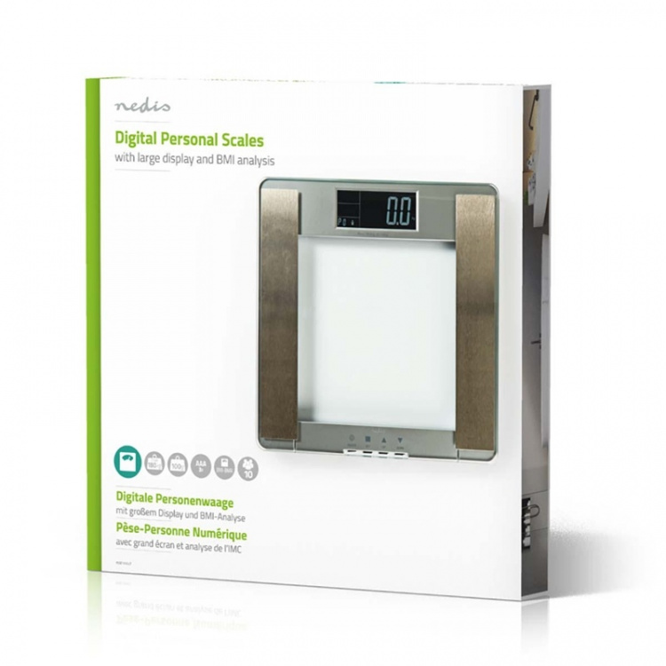 Nedis Personal Scale | Digital | Silver | Tempered Glass | Maximum weighing capacity: 180 kg | Body analysis