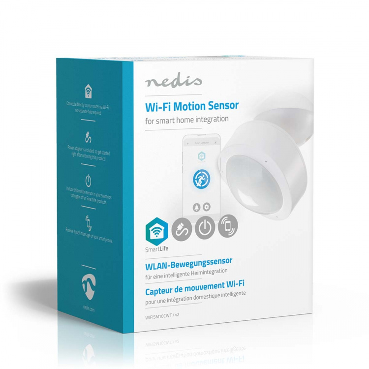 Nedis SmartLife Motion Sensor | Wi-Fi | Battery Powered / Mains Powered | Detector angle: 120 ° | Detector range: 10.0 m | White