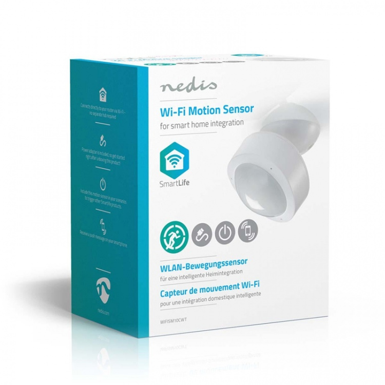 Nedis SmartLife Motion Sensor | Wi-Fi | Battery Powered / Mains Powered | Detector angle: 120 ° | Detector range: 10.0 m | White