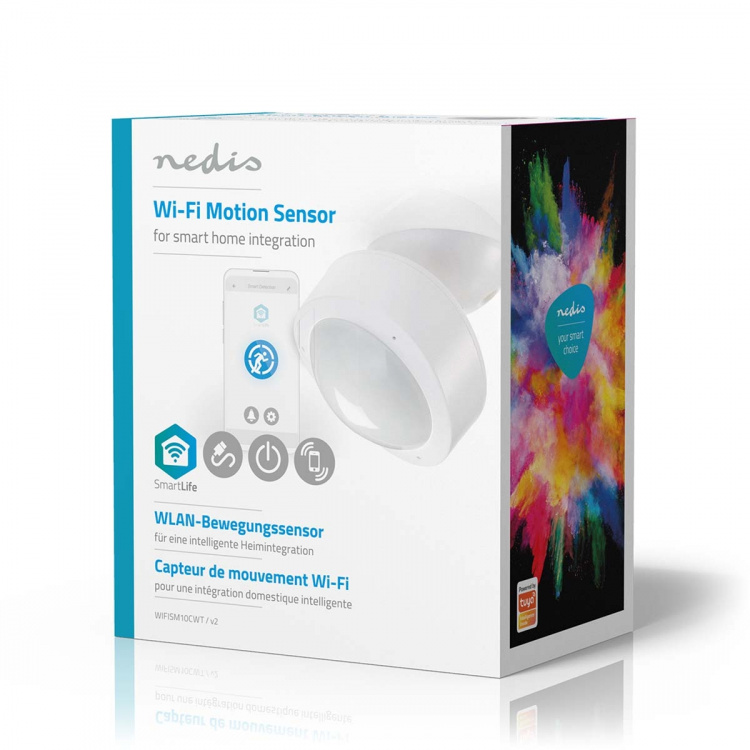 Nedis SmartLife Motion Sensor | Wi-Fi | Battery Powered / Mains Powered | Detector angle: 120 ° | Detector range: 10.0 m | White