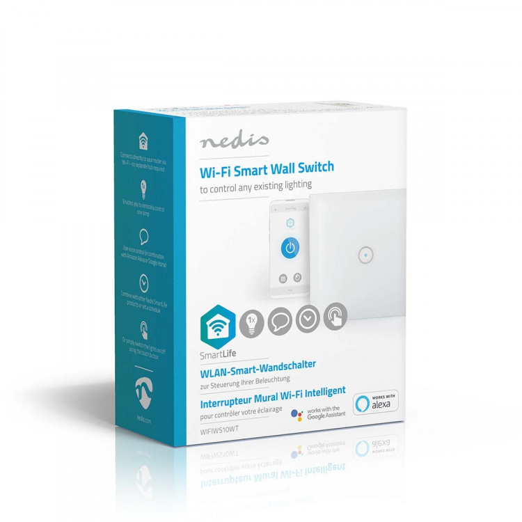 Nedis SmartLife Wall Switch | Single | Wall Mount | 1000 W | Android™ / IOS | Glass | White