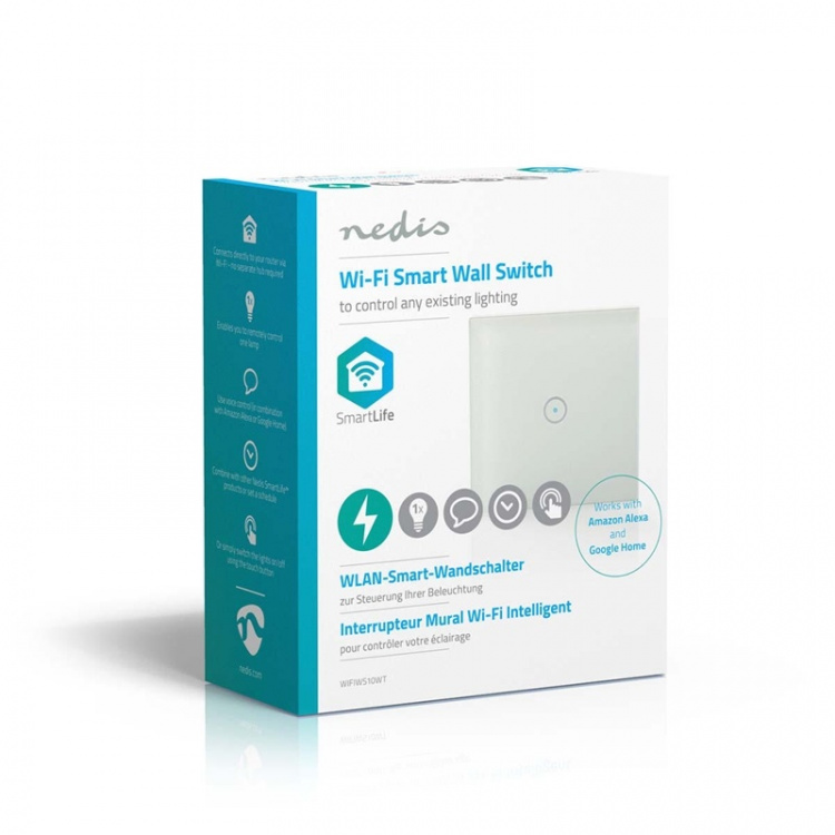 Nedis SmartLife Wall Switch | Single | Wall Mount | 1000 W | Android™ / IOS | Glass | White