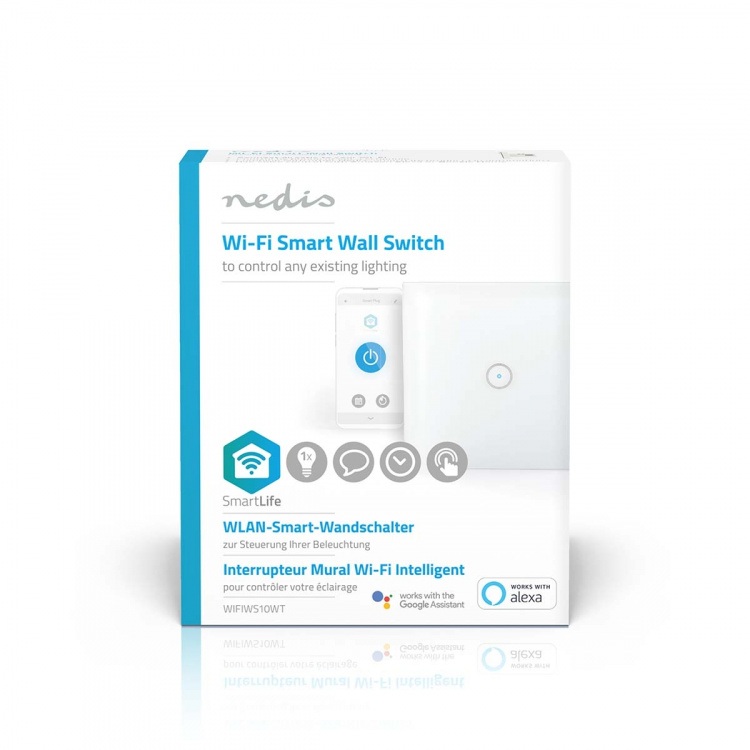 Nedis SmartLife Wall Switch | Single | Wall Mount | 1000 W | Android™ / IOS | Glass | White