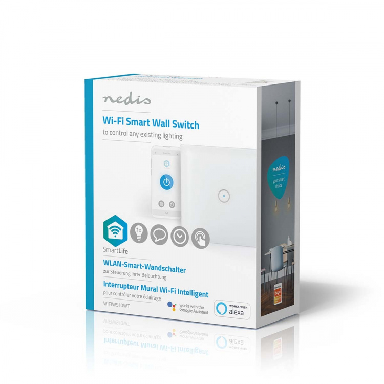Nedis SmartLife Wall Switch | Single | Wall Mount | 1000 W | Android™ / IOS | Glass | White