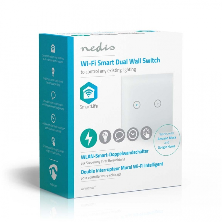 Nedis SmartLife Wall Switch | Dual | Wall Mount | 1000 W | Android™ / IOS | Glass | White