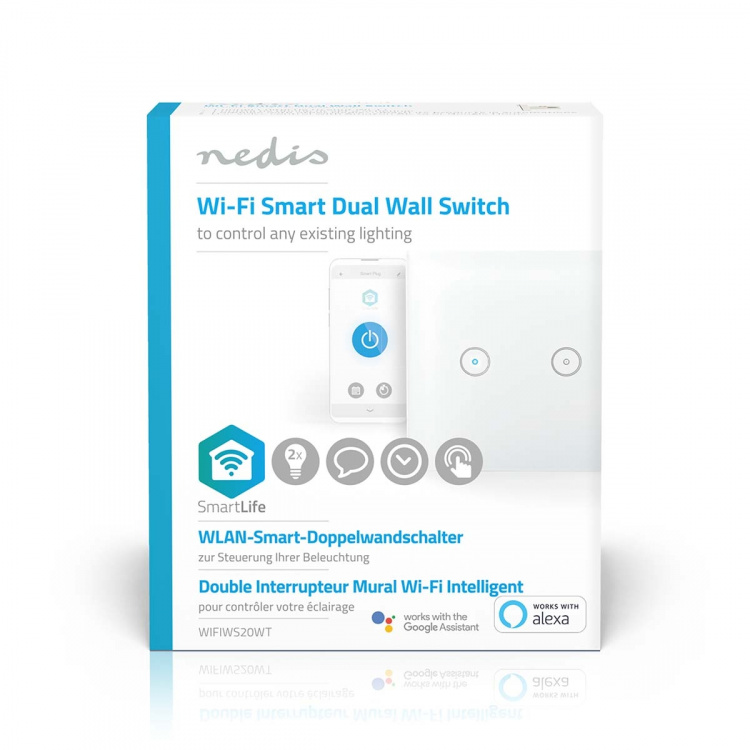 Nedis SmartLife Wall Switch | Dual | Wall Mount | 1000 W | Android™ / IOS | Glass | White